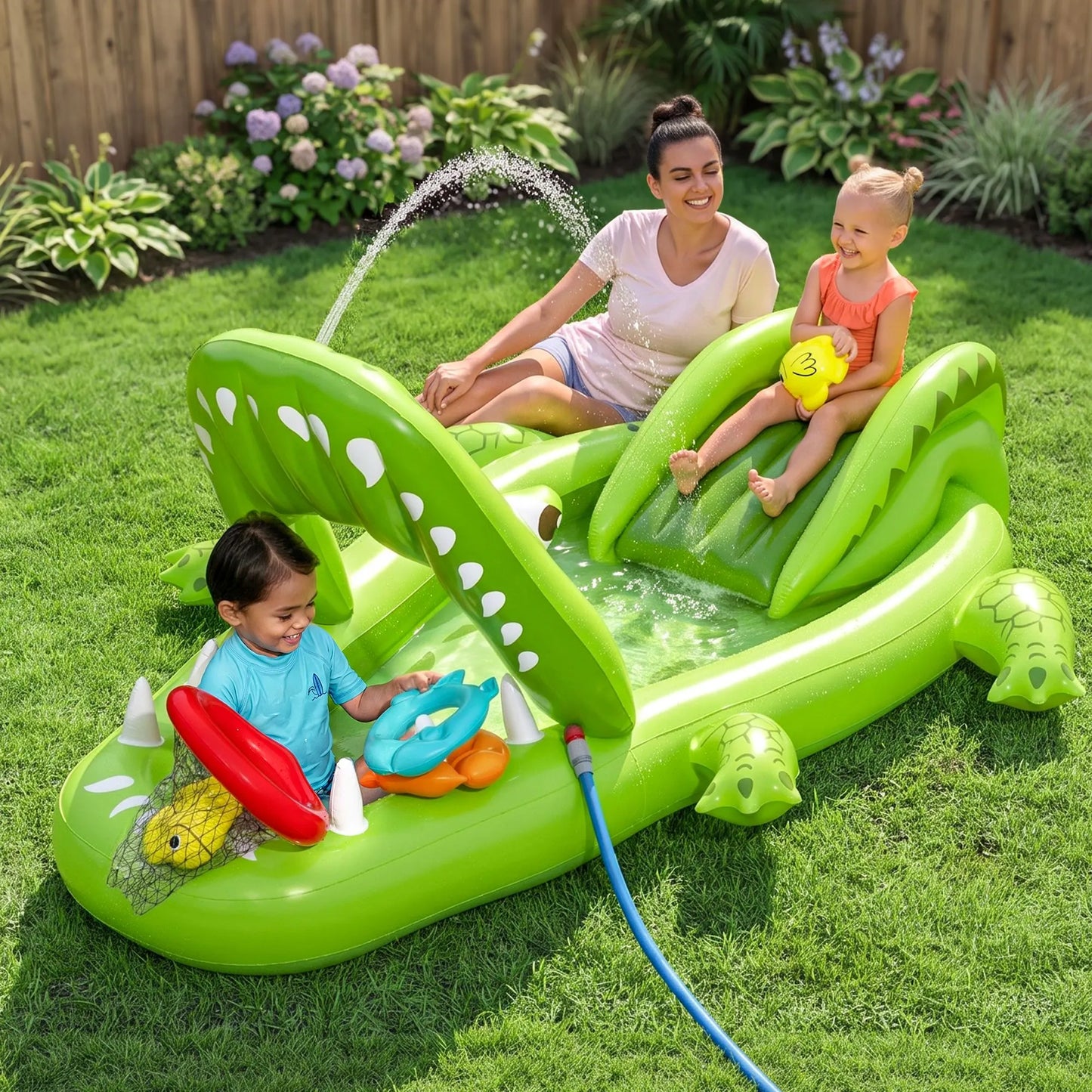 Bestway Inflatable Alligator Kids Play Pool with Slide 234cmx163cm Green