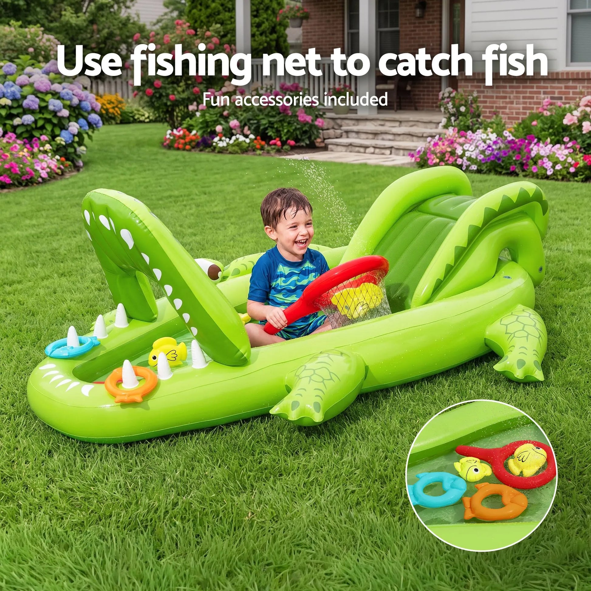 Bestway Inflatable Alligator Kids Play Pool with Slide 234cmx163cm Green - Image 7