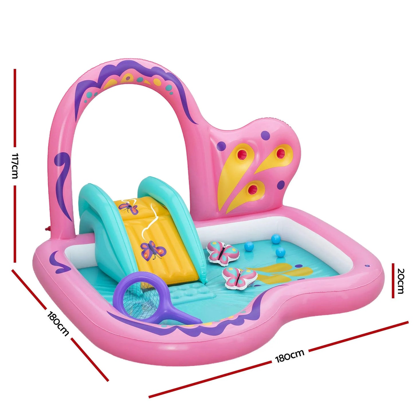 Bestway Inflatable Butterfly Kids Play Pool Park with Slide 180cm Pink - Image 2