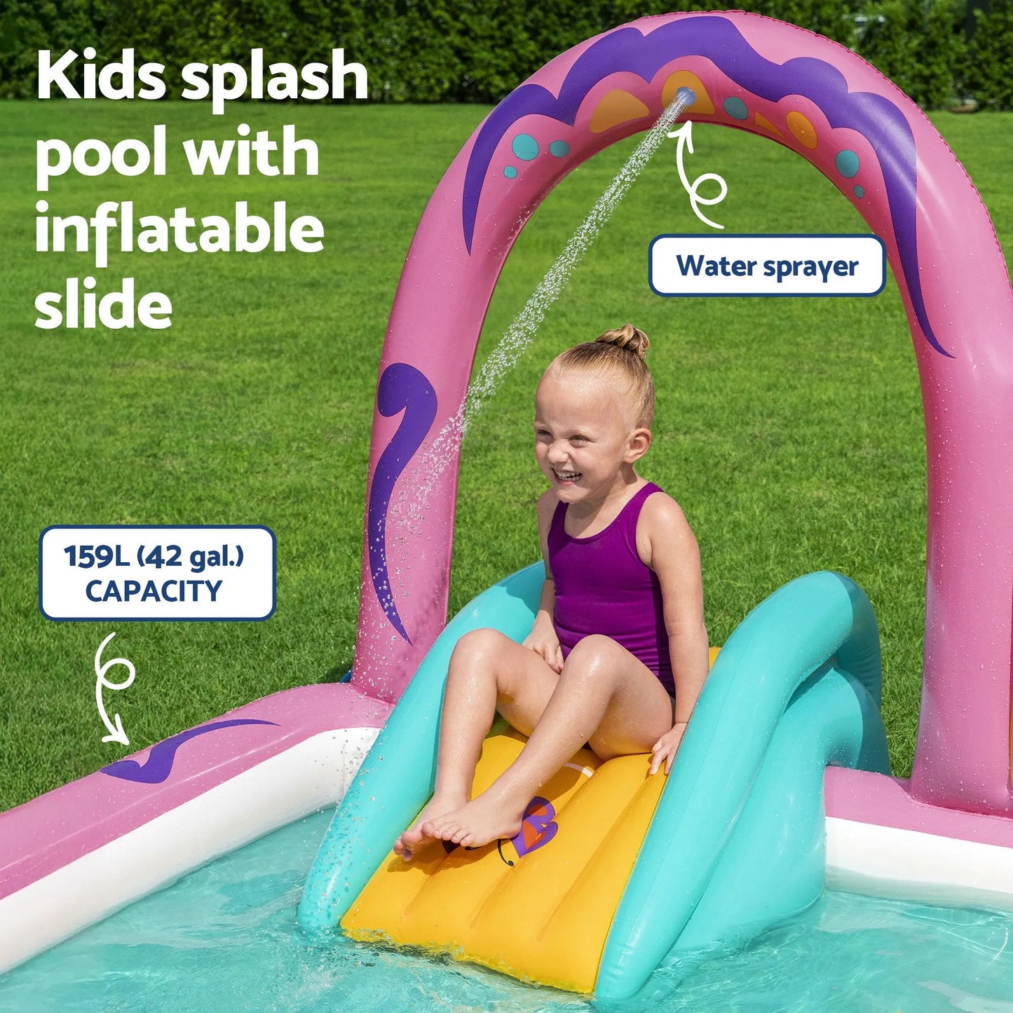 Bestway Inflatable Butterfly Kids Play Pool Park with Slide 180cm Pink - Image 5