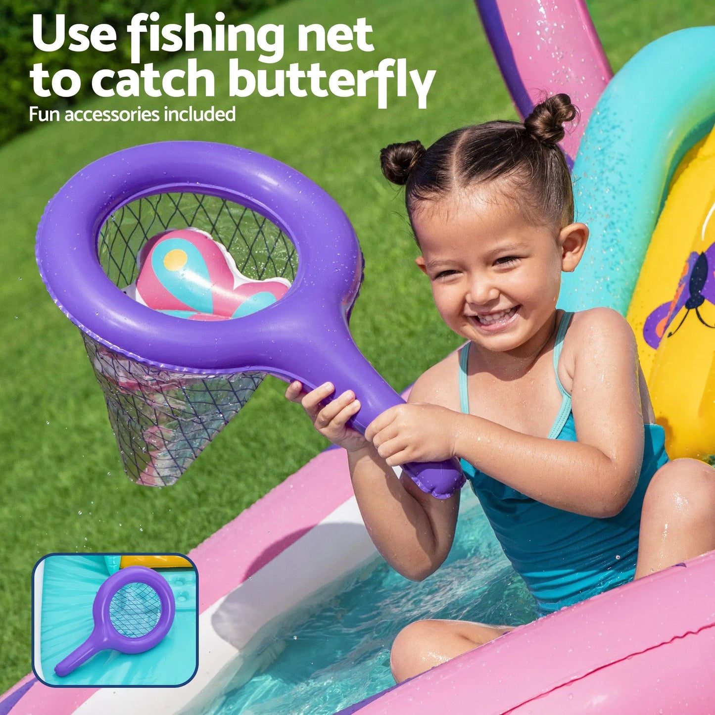 Bestway Inflatable Butterfly Kids Play Pool Park with Slide 180cm Pink - Image 7