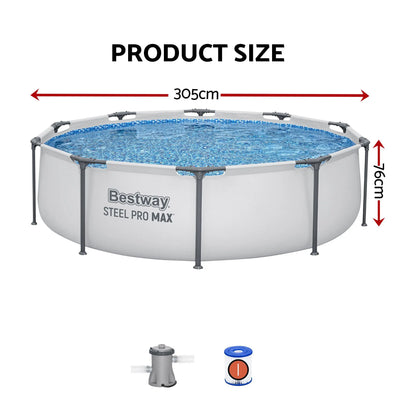 Bestway 305CM Swimming Pools Steel Above Ground Round Backyard Pool Set White - Image 3