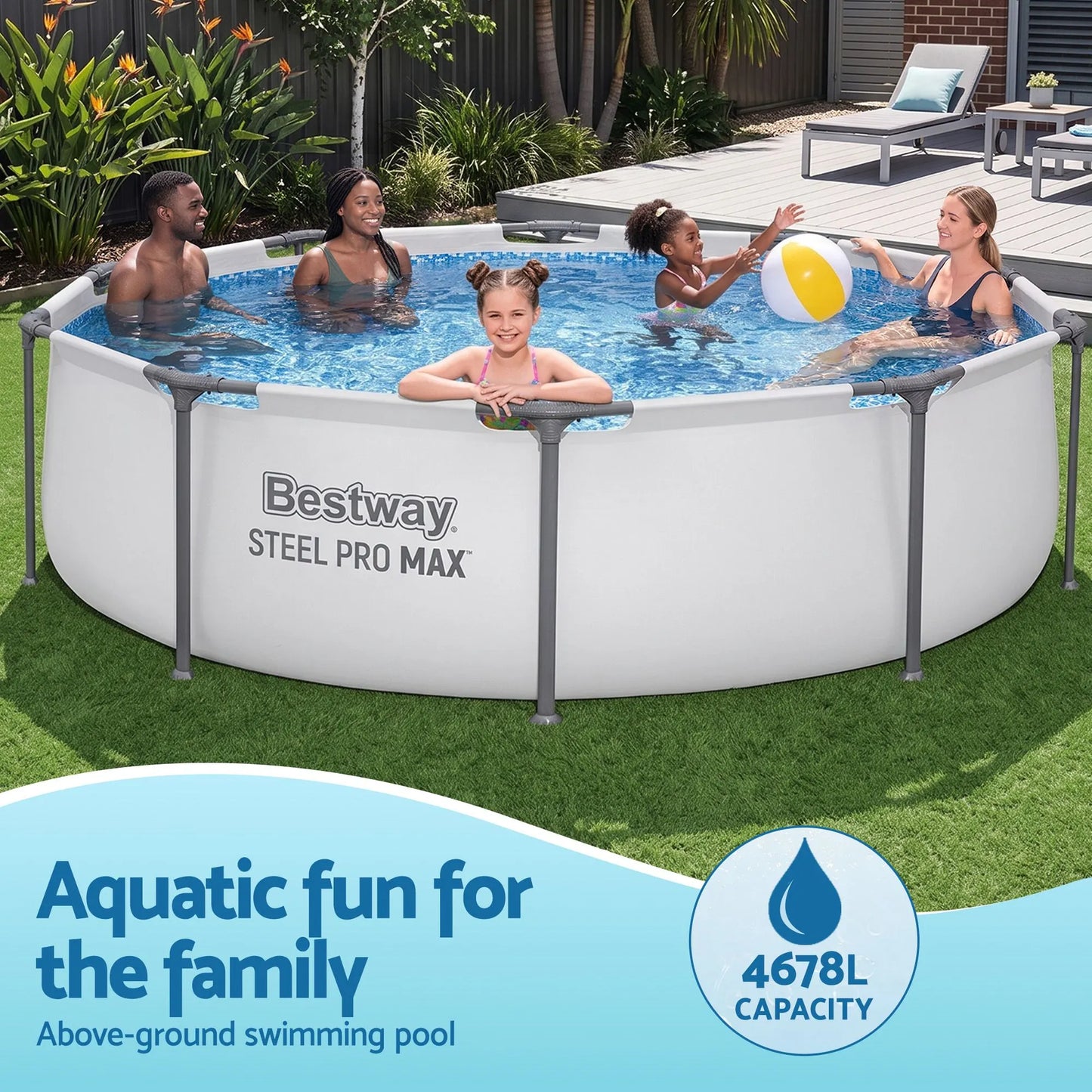Bestway 305CM Swimming Pools Steel Above Ground Round Backyard Pool Set White - Image 5