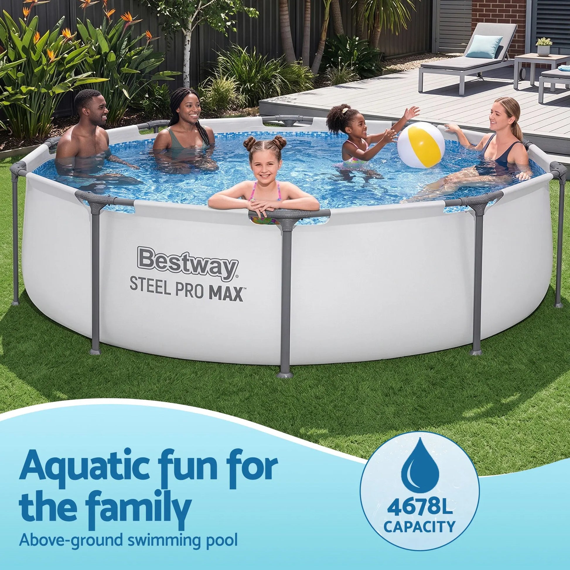 Bestway 305CM Swimming Pools Steel Above Ground Round Backyard Pool Set White - Image 5