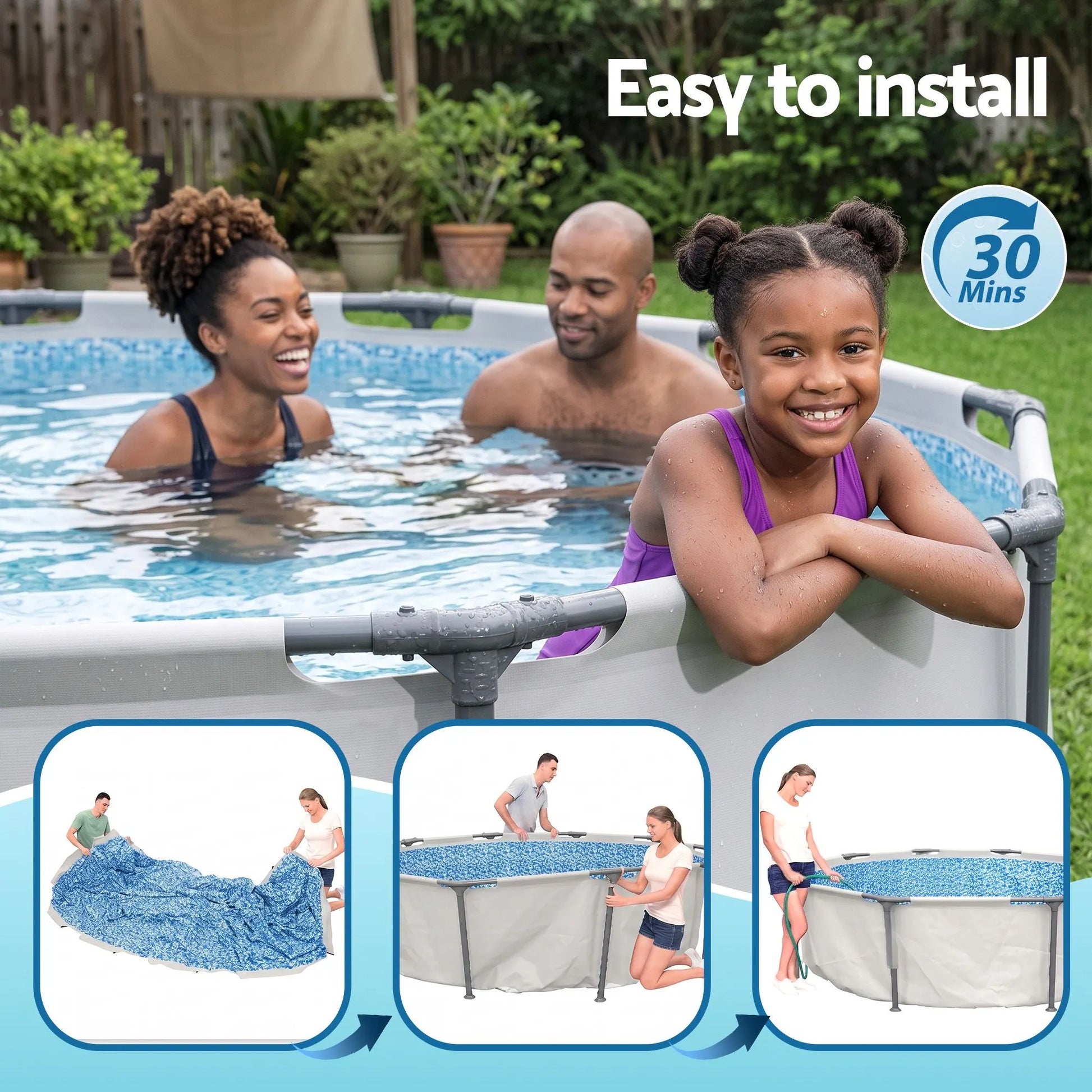 Bestway 305CM Swimming Pools Steel Above Ground Round Backyard Pool Set White - Image 8