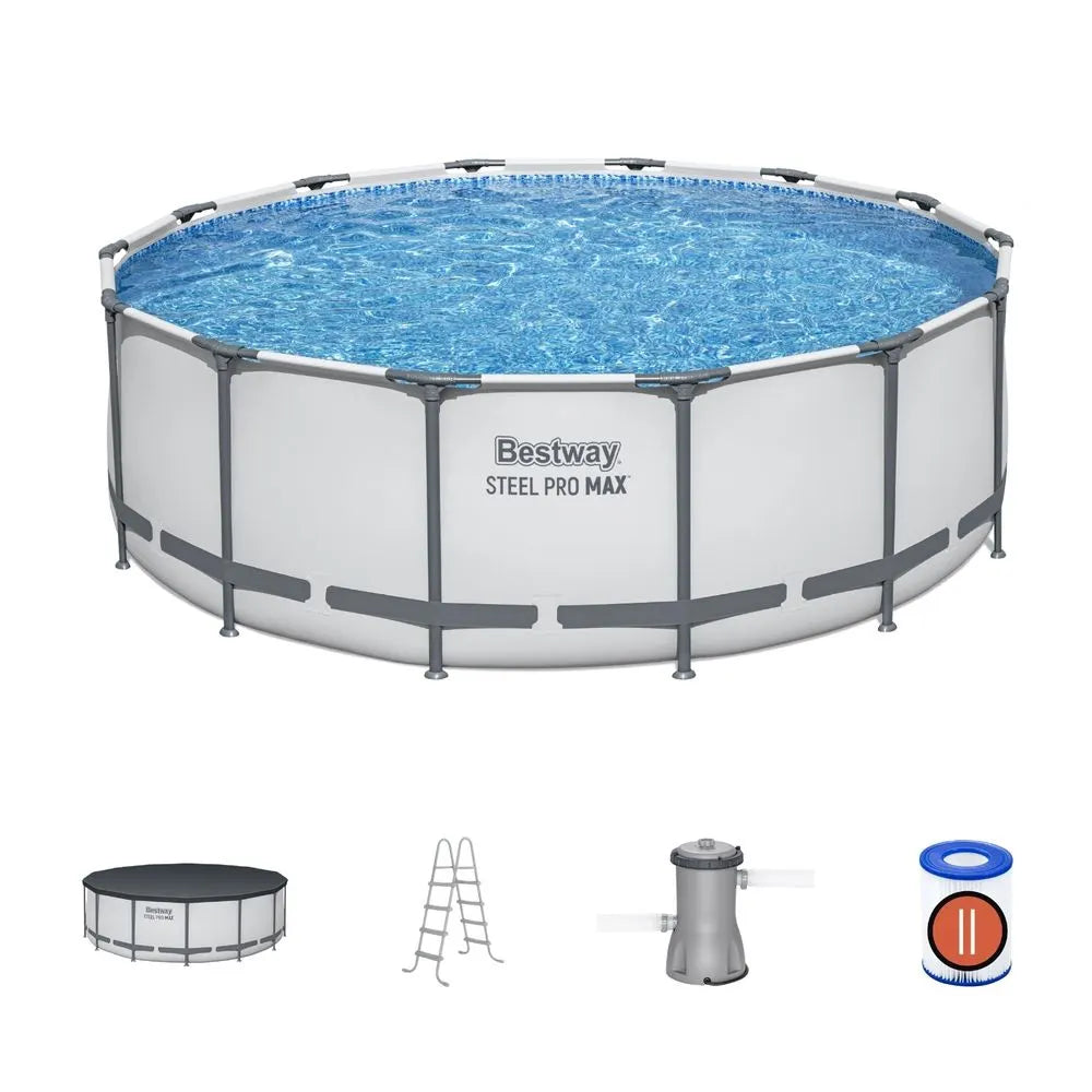 Bestway Swimming Pool 427x427x122cm Steel Frame Above Ground Pools Round Filter Pump Ladder