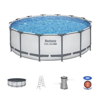 Bestway Swimming Pool 427x427x122cm Steel Frame Above Ground Pools Round Filter Pump Ladder
