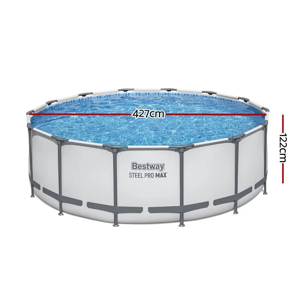 Bestway Swimming Pool 427x427x122cm Steel Frame Above Ground Pools Round Filter Pump Ladder - Image 2