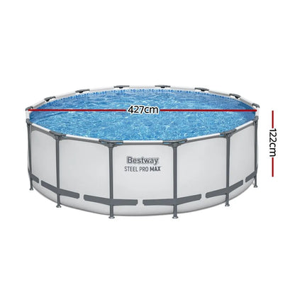 Bestway Swimming Pool 427x427x122cm Steel Frame Above Ground Pools Round Filter Pump Ladder - Image 2