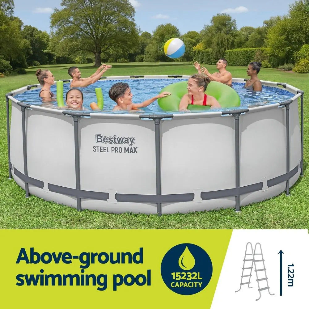 Bestway Swimming Pool 427x427x122cm Steel Frame Above Ground Pools Round Filter Pump Ladder - Image 4