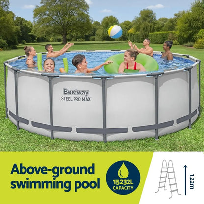 Bestway Swimming Pool 427x427x122cm Steel Frame Above Ground Pools Round Filter Pump Ladder - Image 4