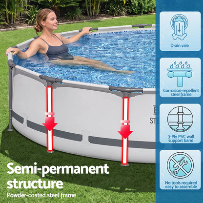 Bestway 427CM Swimming Pools Steel Above Ground Round Backyard Pool Set White - Image 6