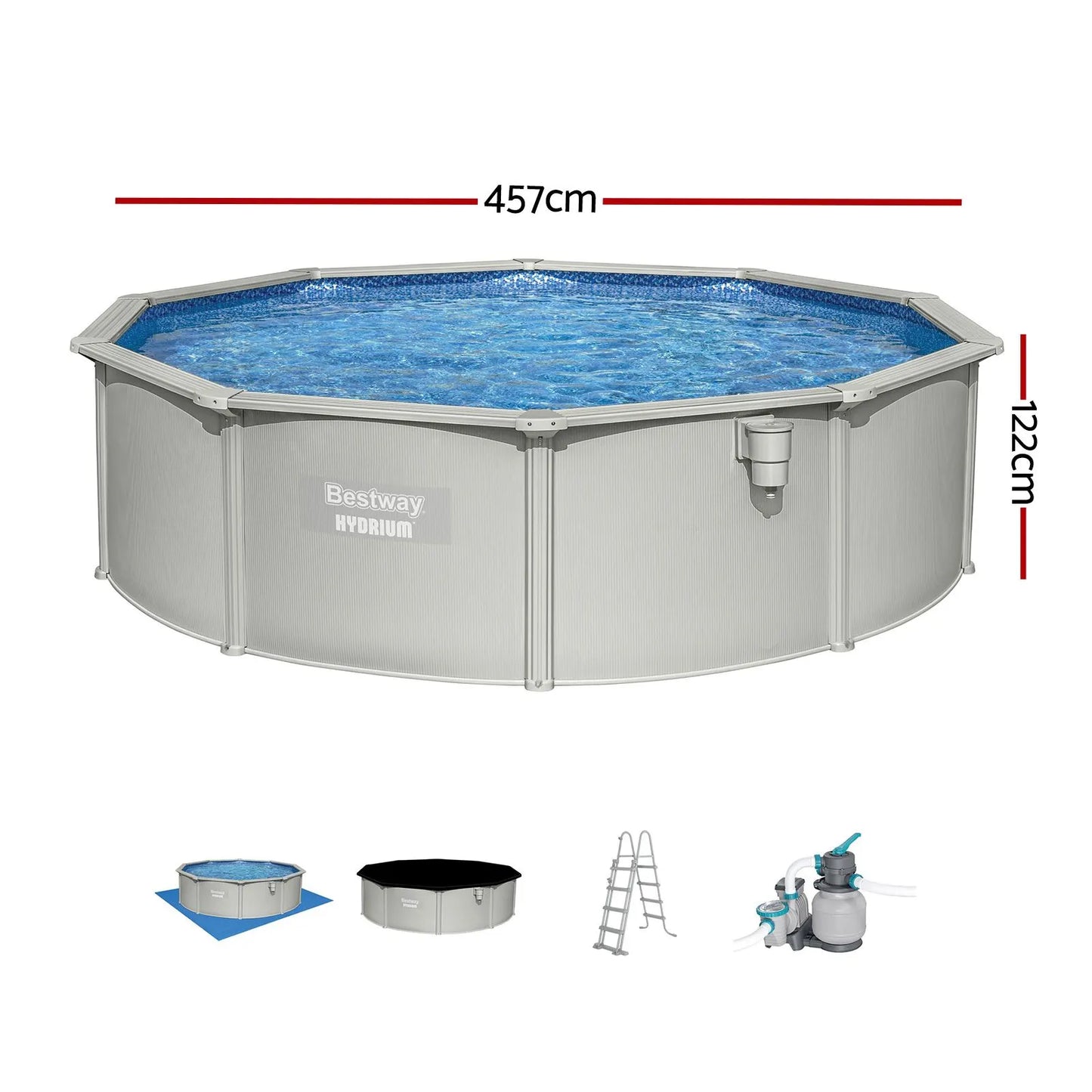 Bestway Swimming Pool Steel Frame Round Pool Set 457cm w/ Filter Ladder 17430L - Image 2