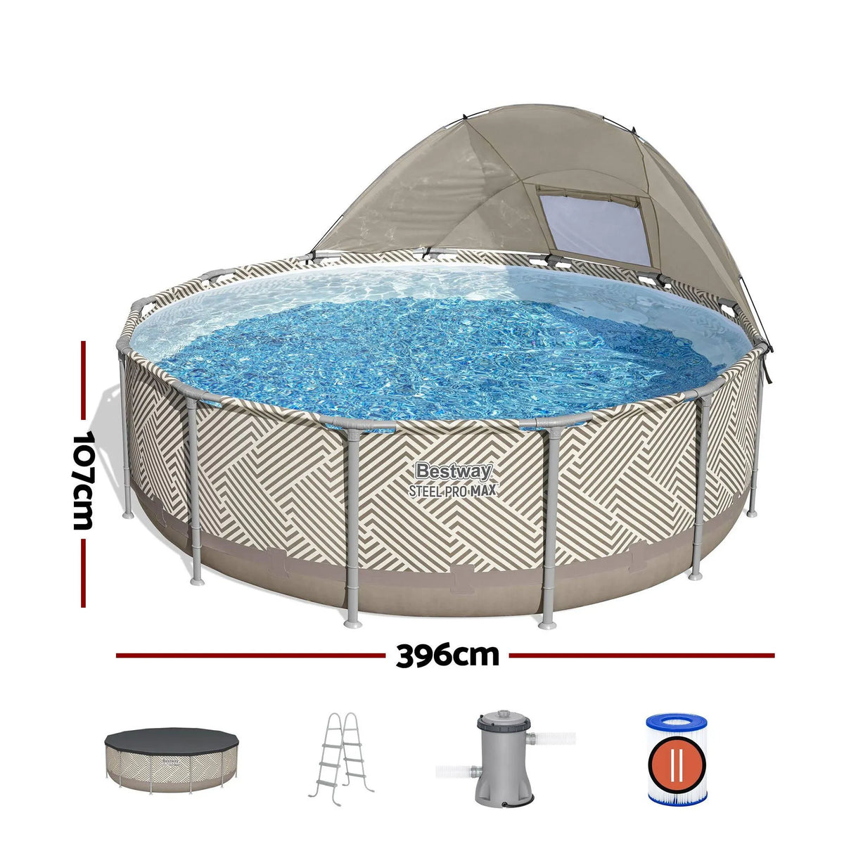 Bestway Swimming Pools 396cm x 107cm Steel Above Ground Canopy Backyard Pool Set White - Image 3