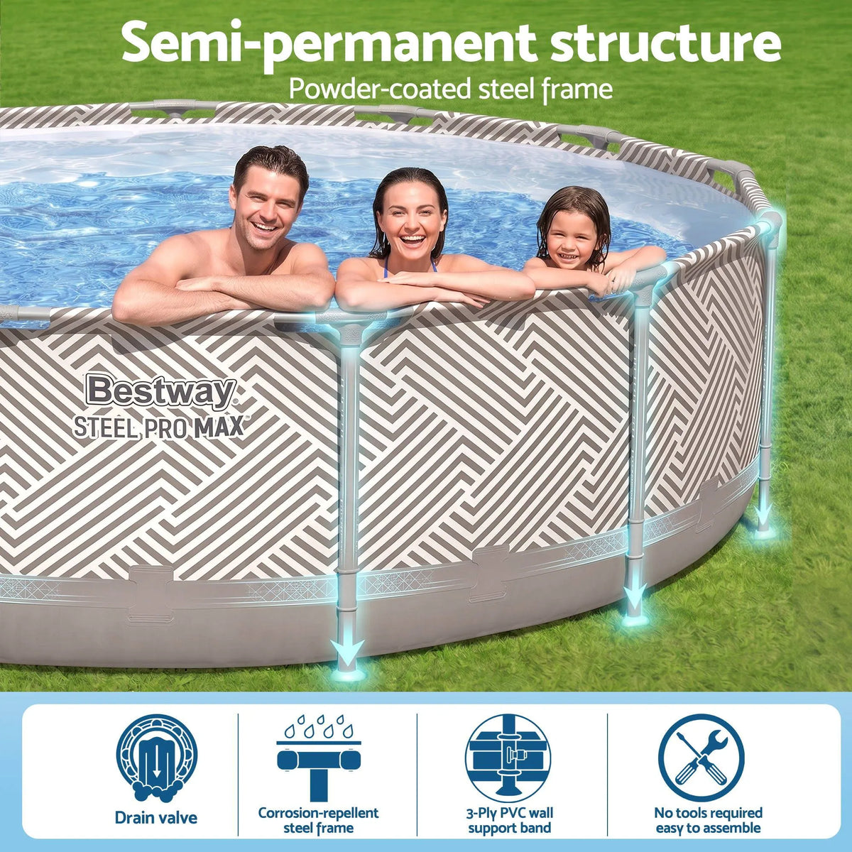 Bestway Swimming Pools 396cm x 107cm Steel Above Ground Canopy Backyard Pool Set White - Image 6