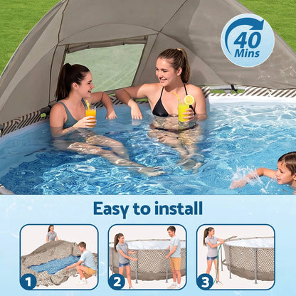 Bestway Swimming Pools 396cm x 107cm Steel Above Ground Canopy Backyard Pool Set White - Image 8
