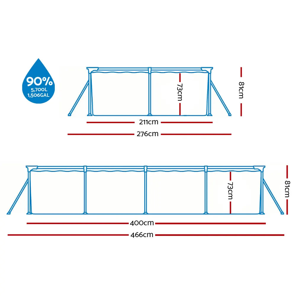 Bestway Swimming Pool 400x211x81cm Steel Frame Above Ground Pools w/ Filter Pump 5700L - Image 4