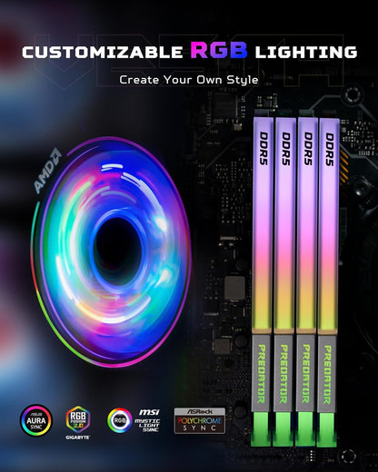 PREDATOR VESTAII 32GB 16GBx2 Silver RGB DDR5 Memory 6800Mhz1R*8 CL32 - Image 4