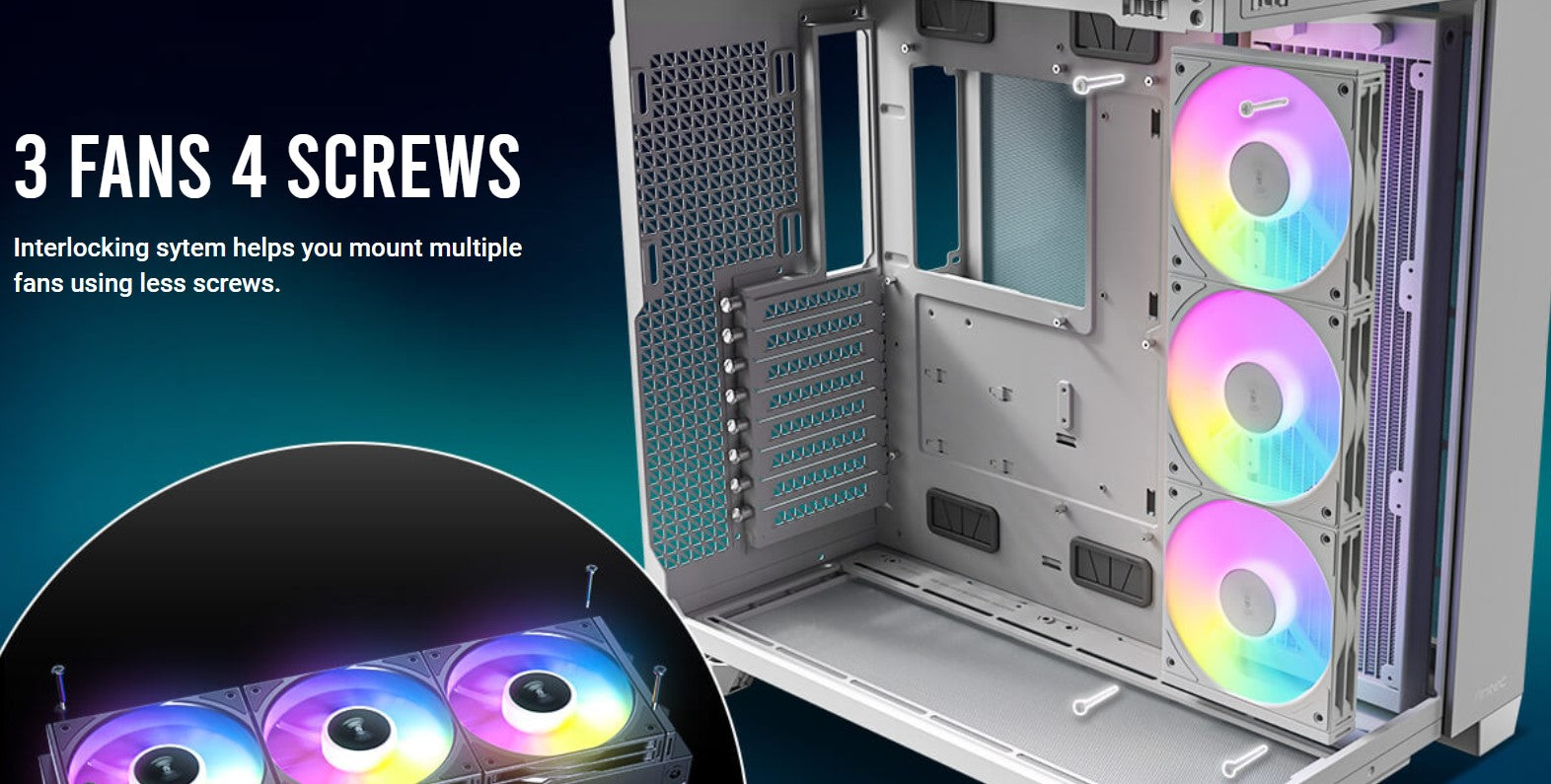 Antec Connect C120R Reverse White ARGB 3PK Performance 120mm PWM Fan: 4-pin PWM | LED: 3-pin  Vib...