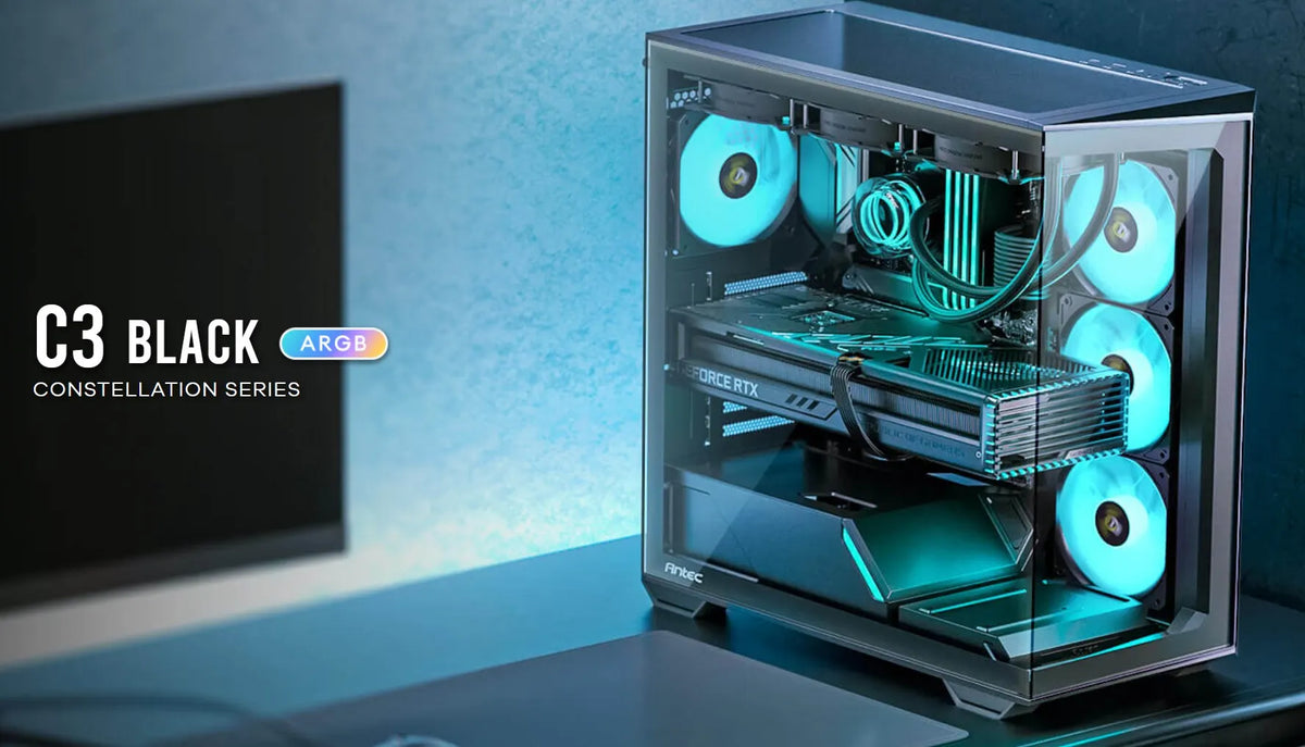 Antec C3 ARGB - Black, Mid Tower, ATX/Micro-ATX/ITX, 270° Tempered Glass, USB-C, 4× PWM ARGB Fans... - Image 3