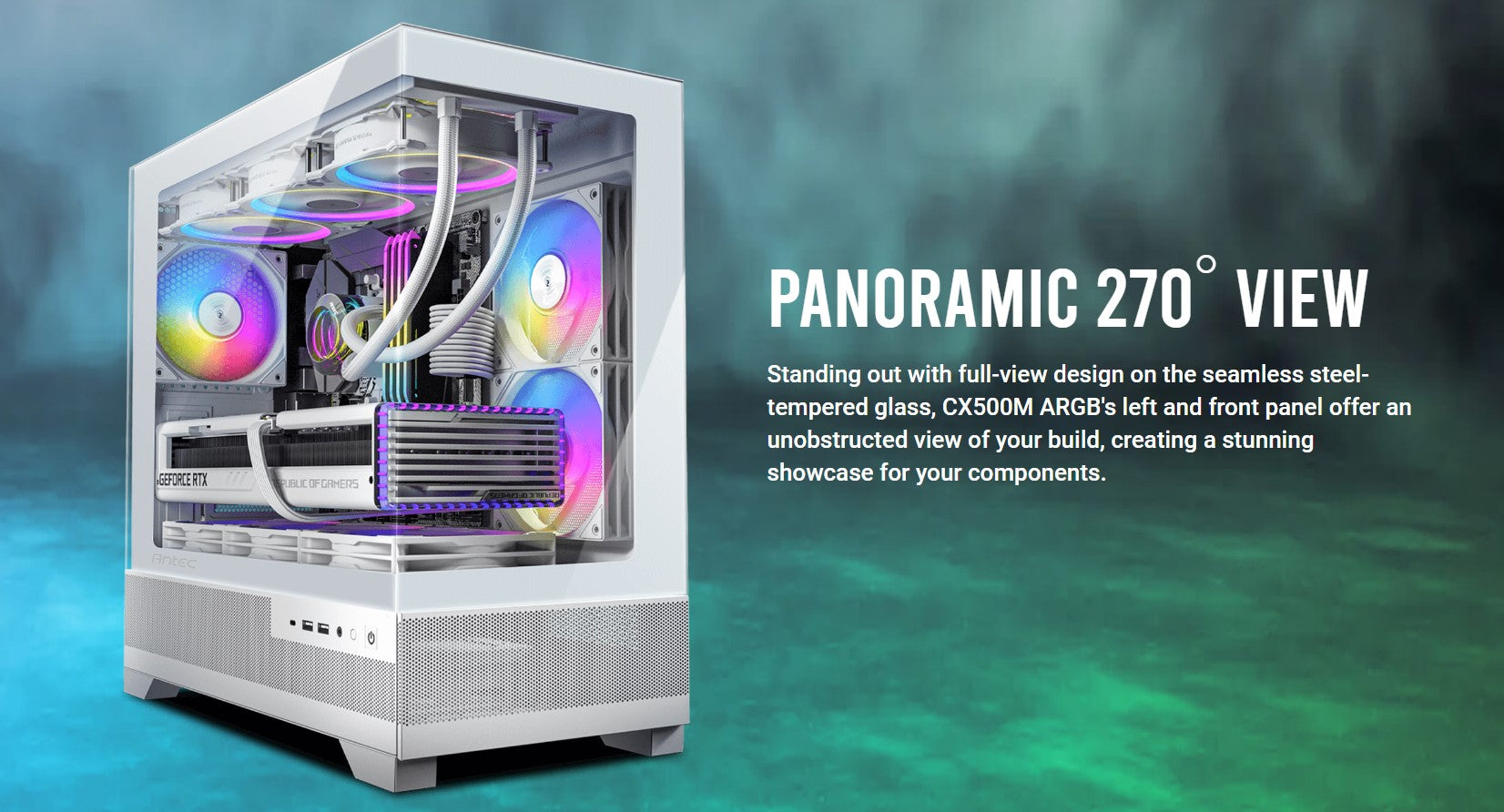 Antec CX500M ARGB White Seamless  mATX, ITX, USB-C, Up to 6 Fans. 3 x RGB included (2x Front Righ...