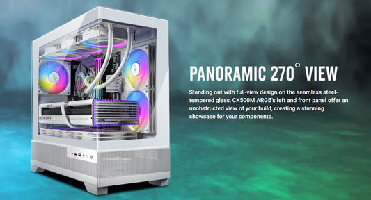 Antec CX500M ARGB White Seamless  mATX, ITX, USB-C, Up to 6 Fans. 3 x RGB included (2x Front Righ...