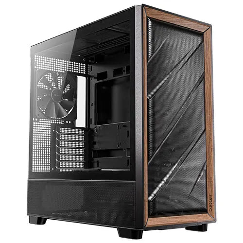 Antec Flux - Black, Mid Tower, E-ATX/ATX/Micro-ATX/ITX, Tempered Glass, Wood Front, USB-C 10Gbps,...