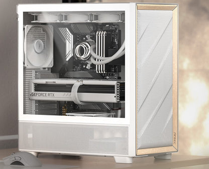 Antec Flux ATX, White Premium Birch Trim, 5x white PWM Performance Fans. Ultra Cooling Design, PW...