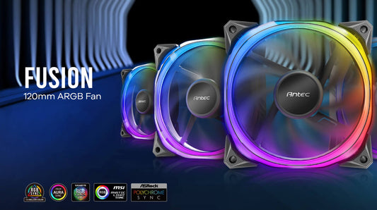 Antec Fusion 120mm ARGB PWM HB Fan, Airflow 57.93 CFM, Air Pressure 2.11, Noise Level 31.21. Wove...