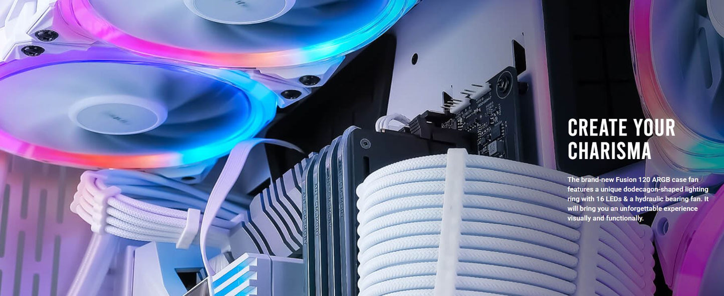 Antec Fusion 5x 120mm ARGB PWM HB white Fans + ARGB Controller, 57.93 CFM, AP 2.11, Noise Level 3...