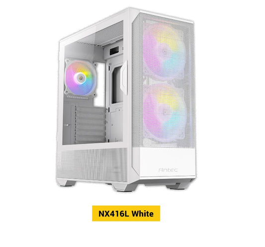 Antec NX416 Mesh White ATX. USB-C x1, USB 3.0 x. 2x ARGB 160mm + 1x ARGB 120mm Fans. LED  PWM Con...