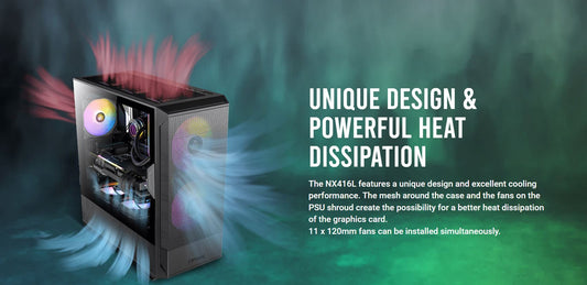 Antec NX416 Mesh ATX. USB-C x1, USB 3.0 x. 2x ARGB 160mm + 1x ARGB 120mm Fans. LED  PWM Controller. SSD Storage, Cable Routing, Black Gaming Case (LS