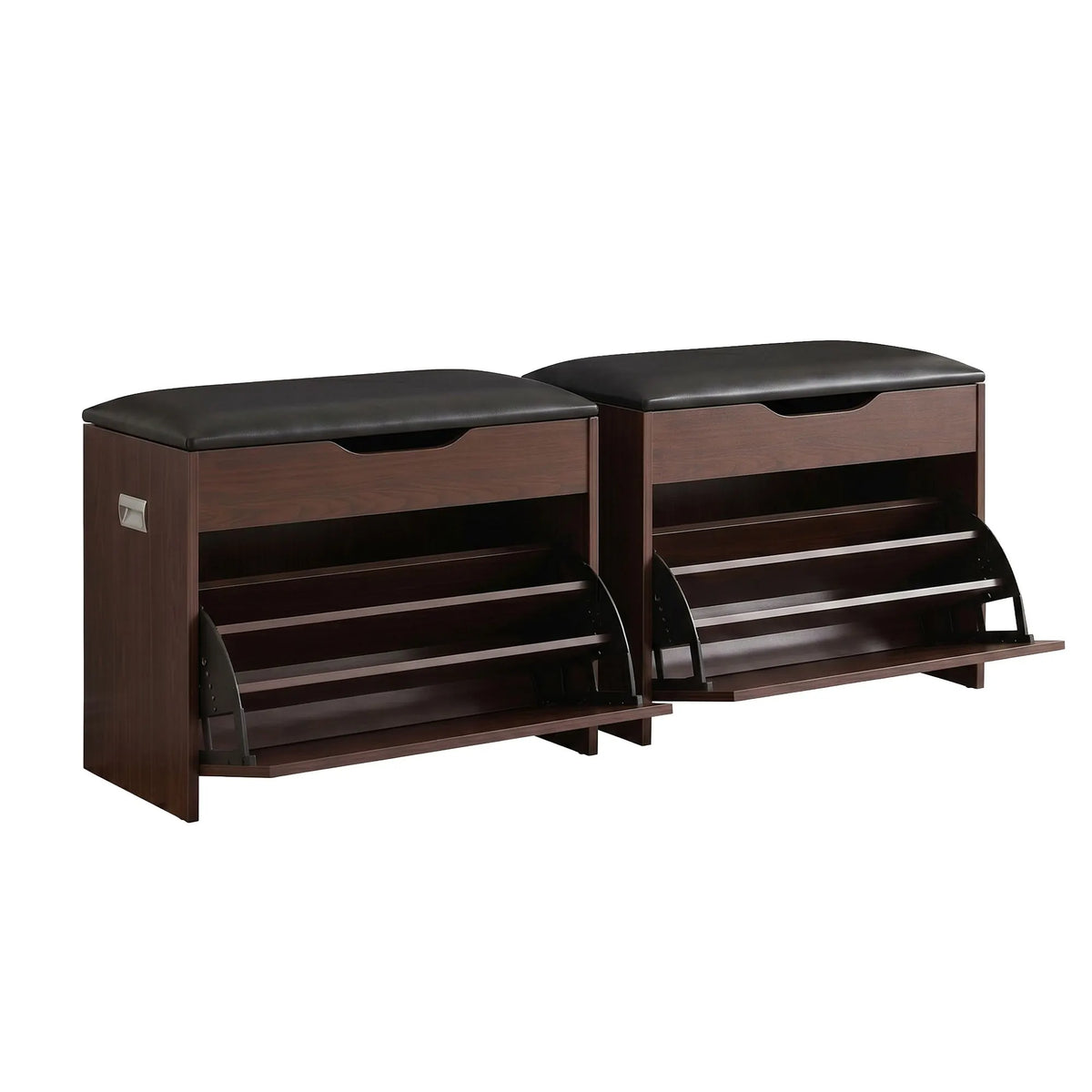 Artiss 2x Shoe Bench Set Flip Drawer Walnut - Image 2