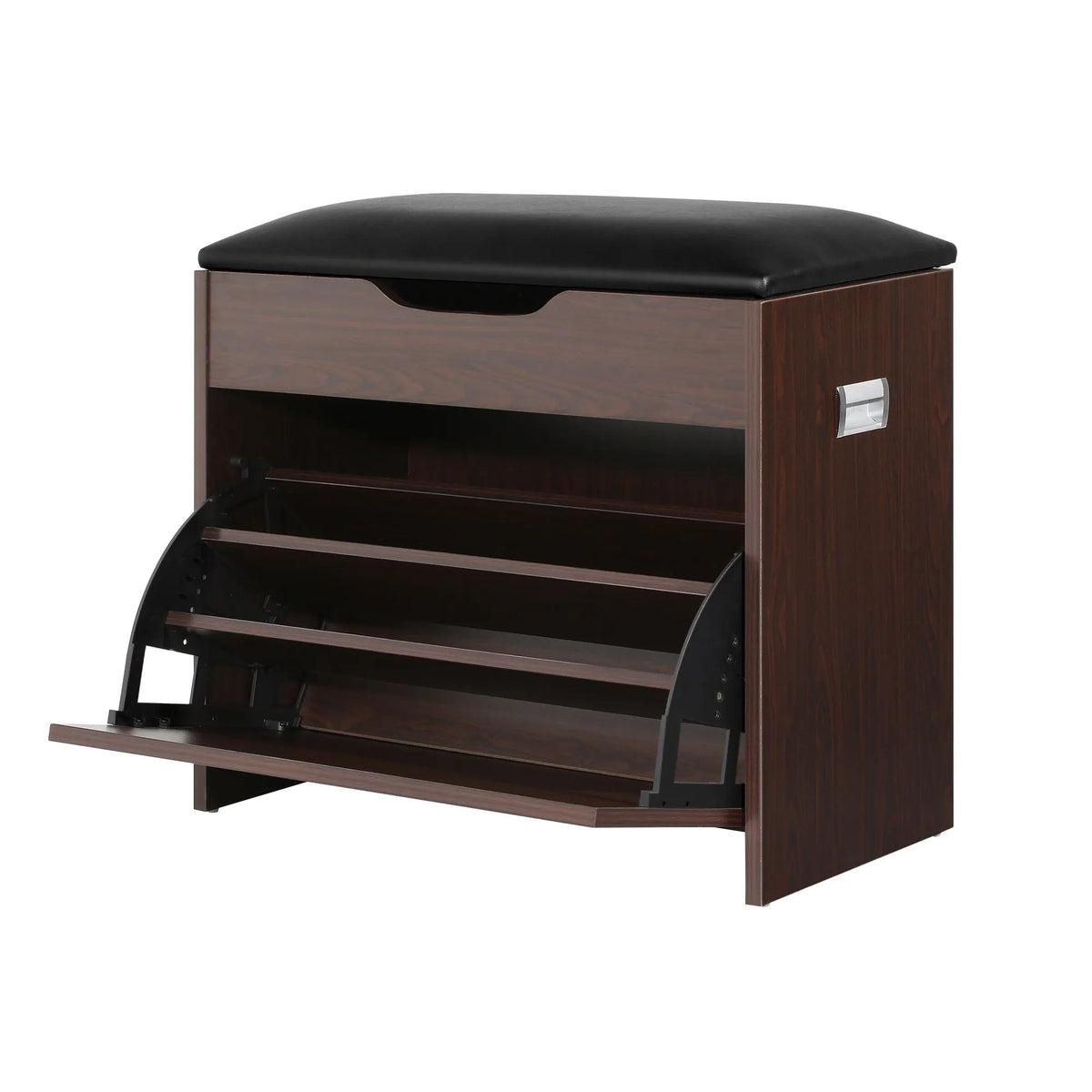 Artiss 2x Shoe Bench Set Flip Drawer Walnut - Image 4