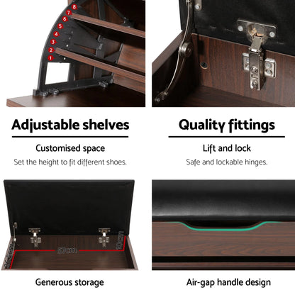 Artiss 2x Shoe Bench Set Flip Drawer Walnut - Image 7