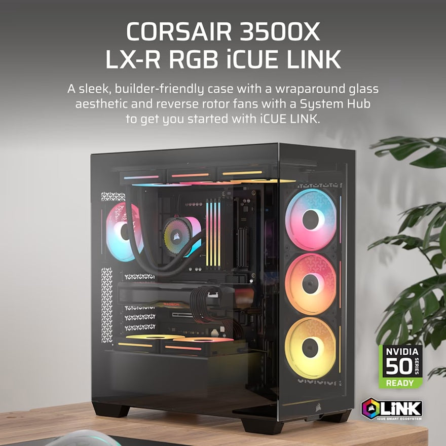 Corsair 3500X LX-R RGB iCUE LINK Mid-Tower PC Case - Black, E-ATX, Side 360mm Rad, Glass Panels,... - Image 3