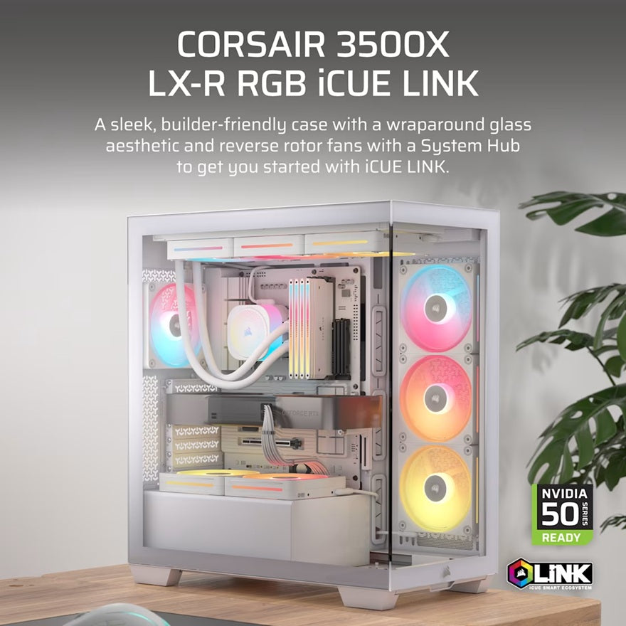 Corsair 3500X LX-R RGB iCUE LINK Mid-Tower PC Case - White, E-ATX, Side 360mm Rad, Glass Panels,... - Image 3