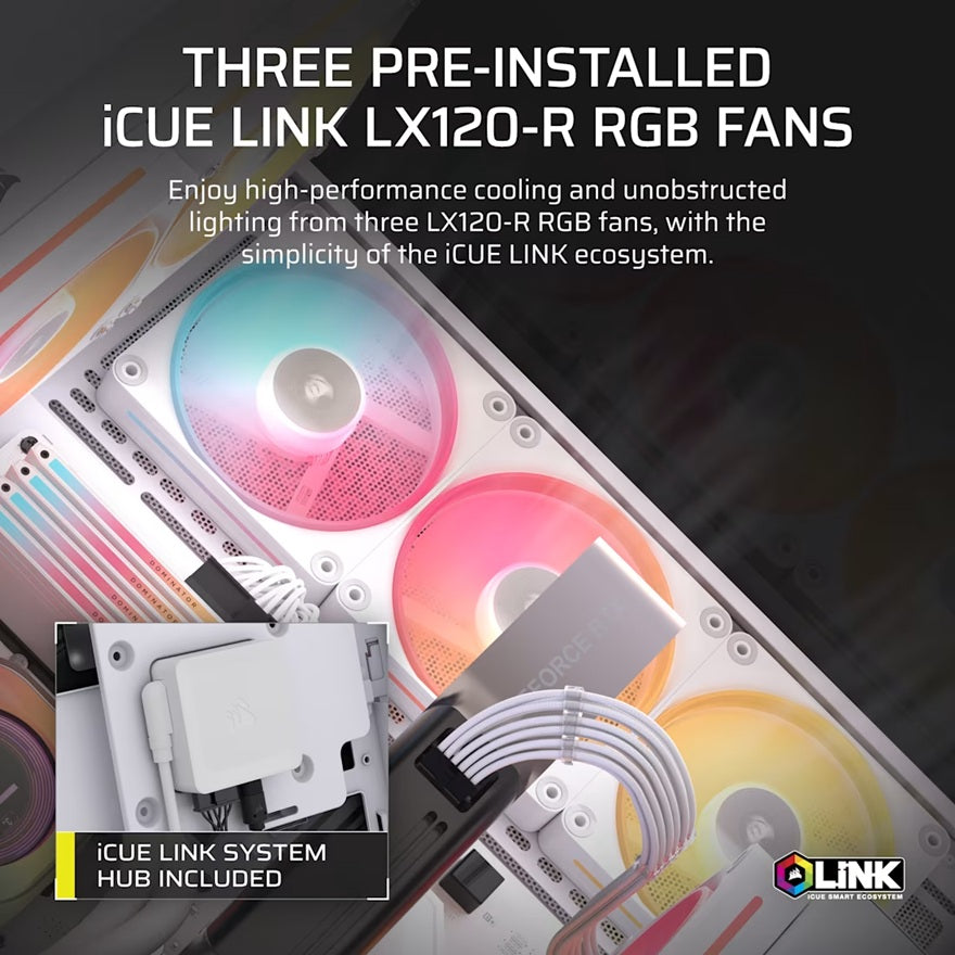 Corsair 3500X LX-R RGB iCUE LINK Mid-Tower PC Case - White, E-ATX, Side 360mm Rad, Glass Panels,... - Image 4