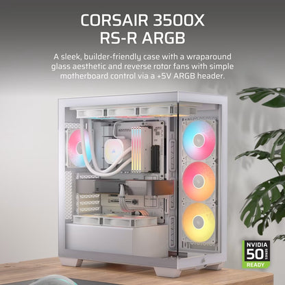 Corsair 3500X RS-R ARGB Mid-Tower PC Case - White, E-ATX Support, Side 360mm Rad, Tempered Glass,... - Image 3