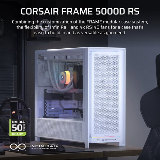 Corsair FRAME 5000D RS HIGH-AIRFLOW MID-TOWER PC CASE - WHITE, ATX, 450mm GPU, 175mm CPU cooler,... - Image 2