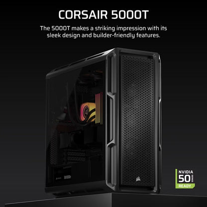 Corsair 5000T Mid-Tower High-Performance PC Case - Black, ATX, 450mm GPU, 250mm PSU, 170mm CPU co... - Image 3