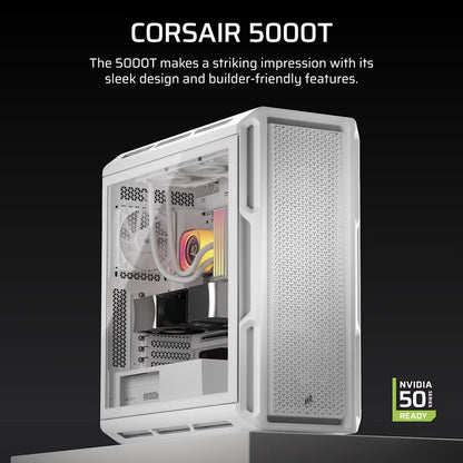 Corsair 5000T Mid-Tower High-Performance PC Case - White, ATX, 450mm GPU, 250mm PSU, 170mm CPU co... - Image 3
