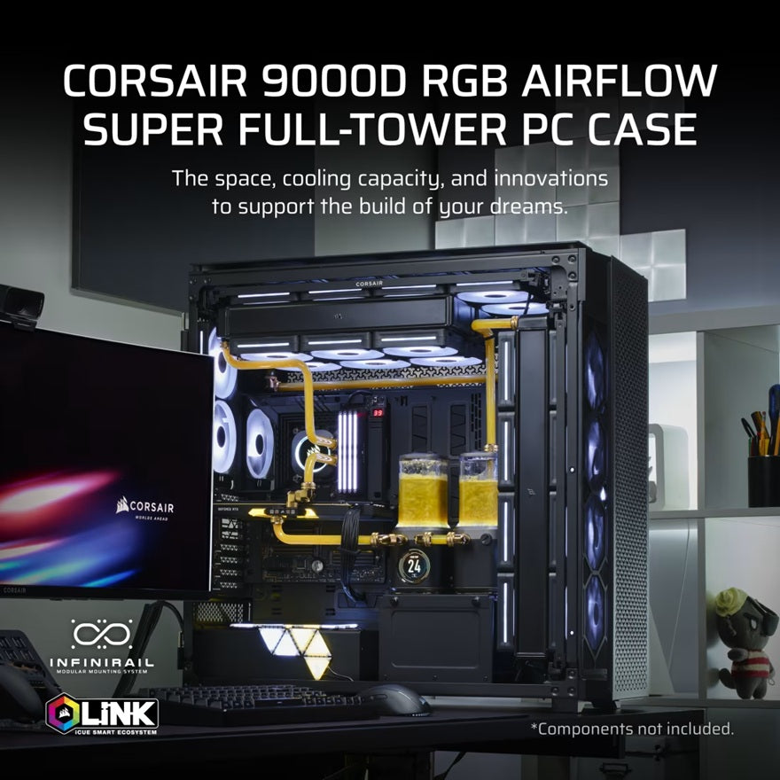 Corsair iCUE LINK 9000D RGB AIRFLOW Super Full-Tower PC Case - Black, 698×307×698mm, GPU 580mm, 6... - Image 4