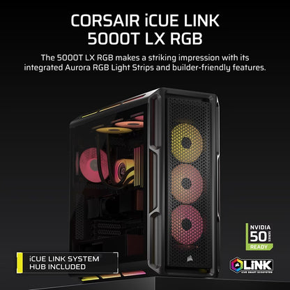 Corsair iCUE LINK 5000T LX RGB Mid-Tower High-Performance PC Case - Black, ATX, 450mm GPU, 170mm... - Image 2