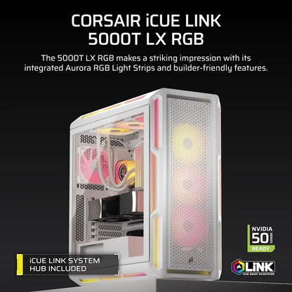 Corsair iCUE LINK 5000T LX RGB Mid-Tower High-Performance PC Case - White, ATX, 450mm GPU, 170mm... - Image 2