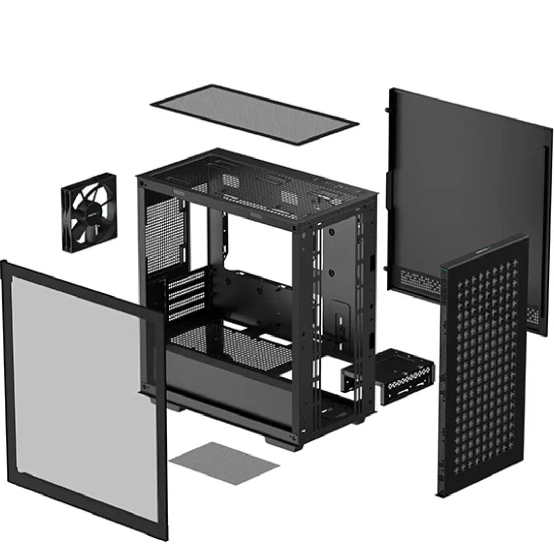 DeepCool CH360 Digital Black Micro ATX Case, Digital Status Display, Tempered Glass Window,1x USB 3.0, 1x USB-C, HD Audio, 2x 140mm ARGB and 1x 120mm