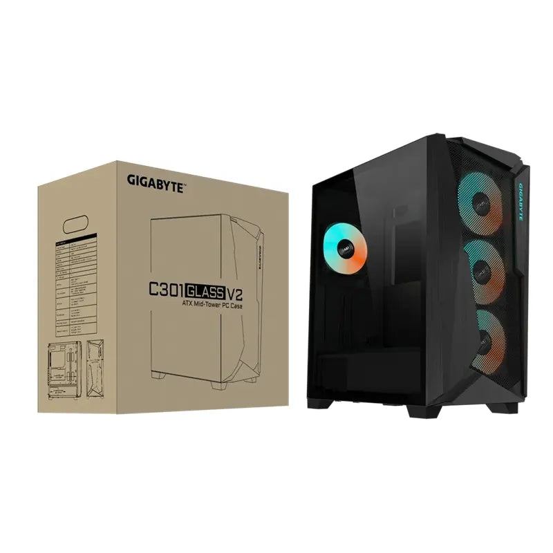 (LS) Gigabyte C301V2 RGB Tempered Glass E-ATX Black Mid Tower Gaming Chassis  2x3.5' 2x2.5' 2xUSB...