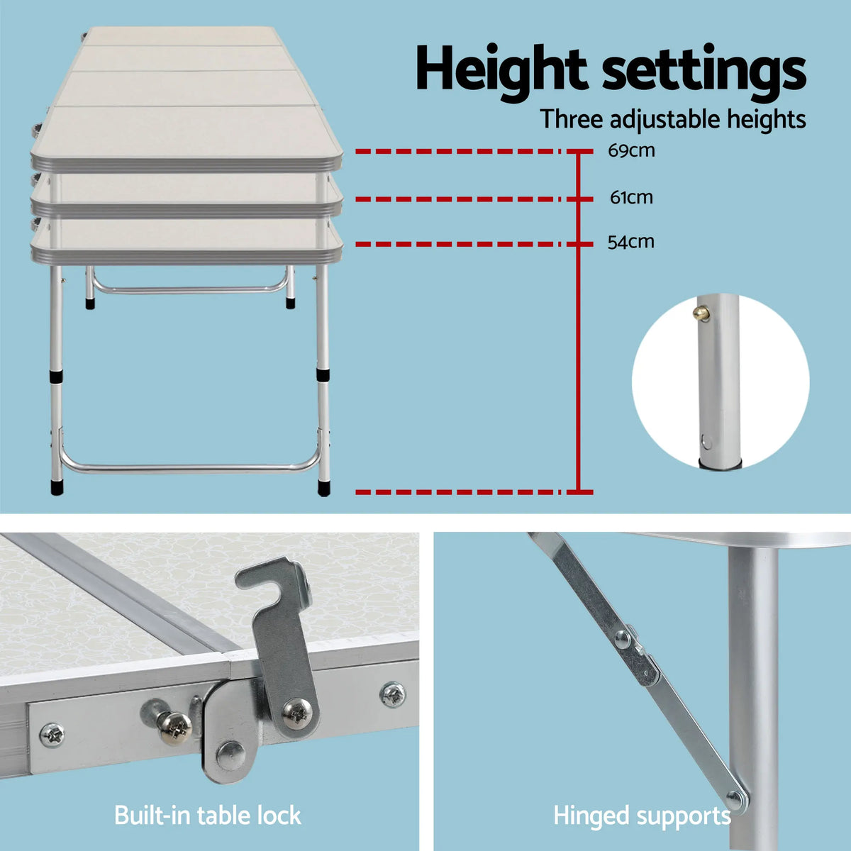 Weisshorn Folding Camping Table 240CM Portable Outdoor Picnic BBQ Aluminium Desk - Image 7