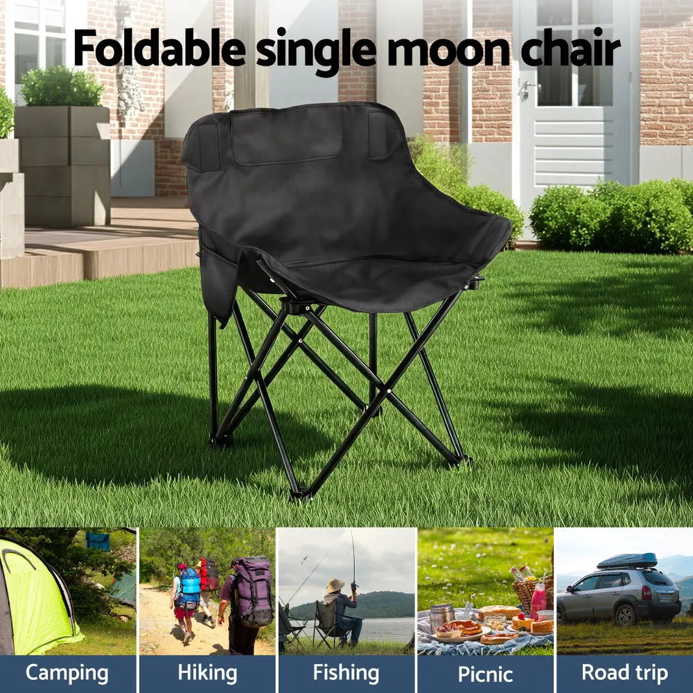 Weisshorn Folding Camping Moon Chair Portable Seat Weight Capacity 120KG Black - Image 4
