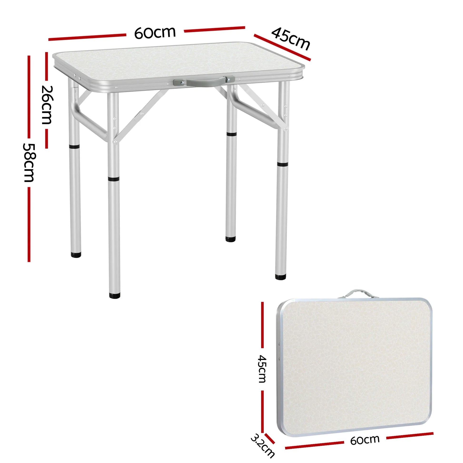 Weisshorn Folding Camping Table 60CM Adjustable Portable Outdoor Picnic Desk - Image 2